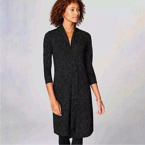 J. Jill Wearever Collection Polka Dot Faux Wrap V-Neck Dress Black White Size L